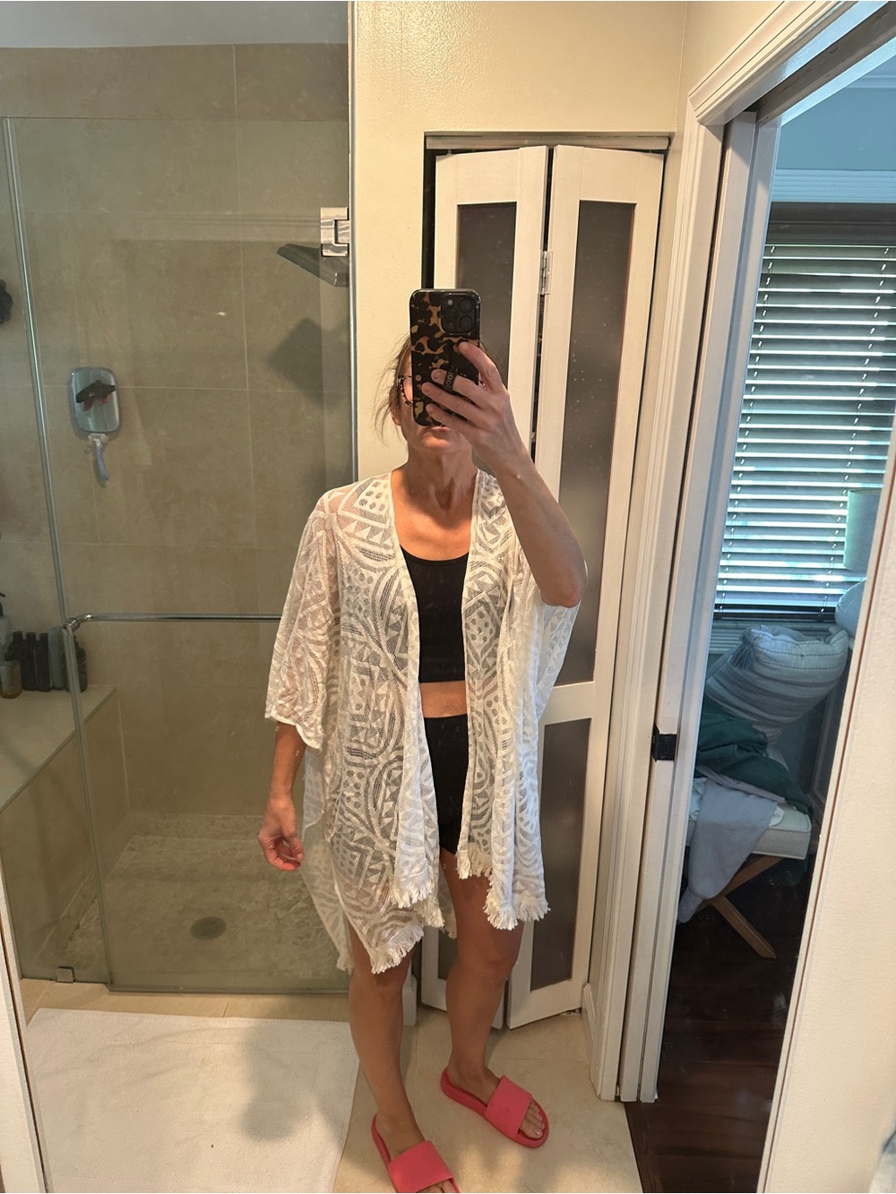 Calvin Klein Sheer White Polka Dot beach coverup